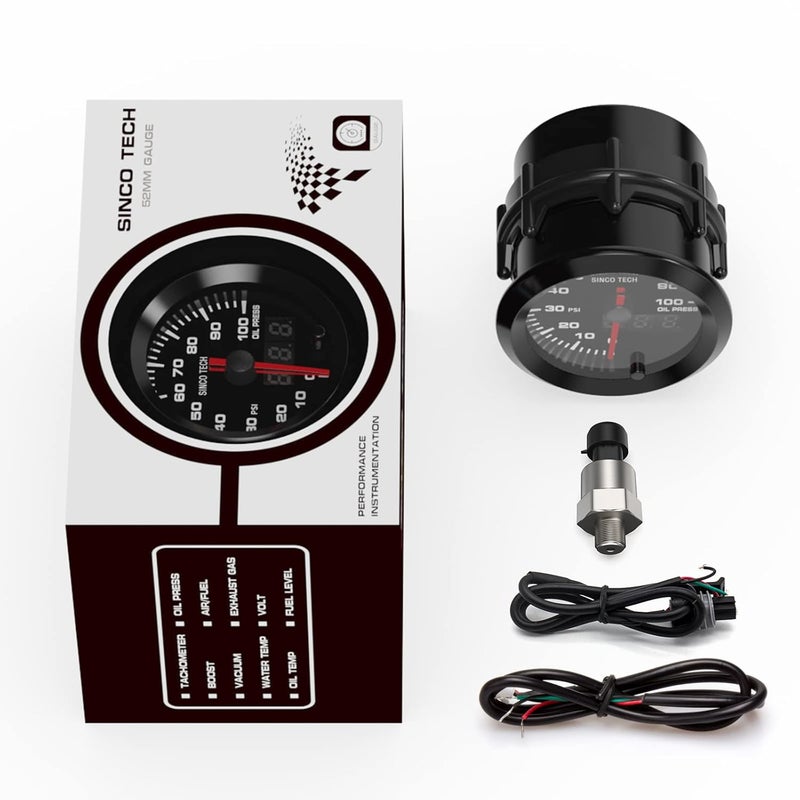 SINCO TECH 52mm Gauge Car Meter Digital Display Pointer 7 Colors Backlight 12V Universal Gauge Kit…… (Oil Pressure PSI) - Image 3